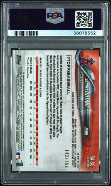 2018 TOPPS CHROME ROOKIE AUTOGRAPH #RA-SO SHOHEI OHTANI RK.AU-BLUE WAVE REF.